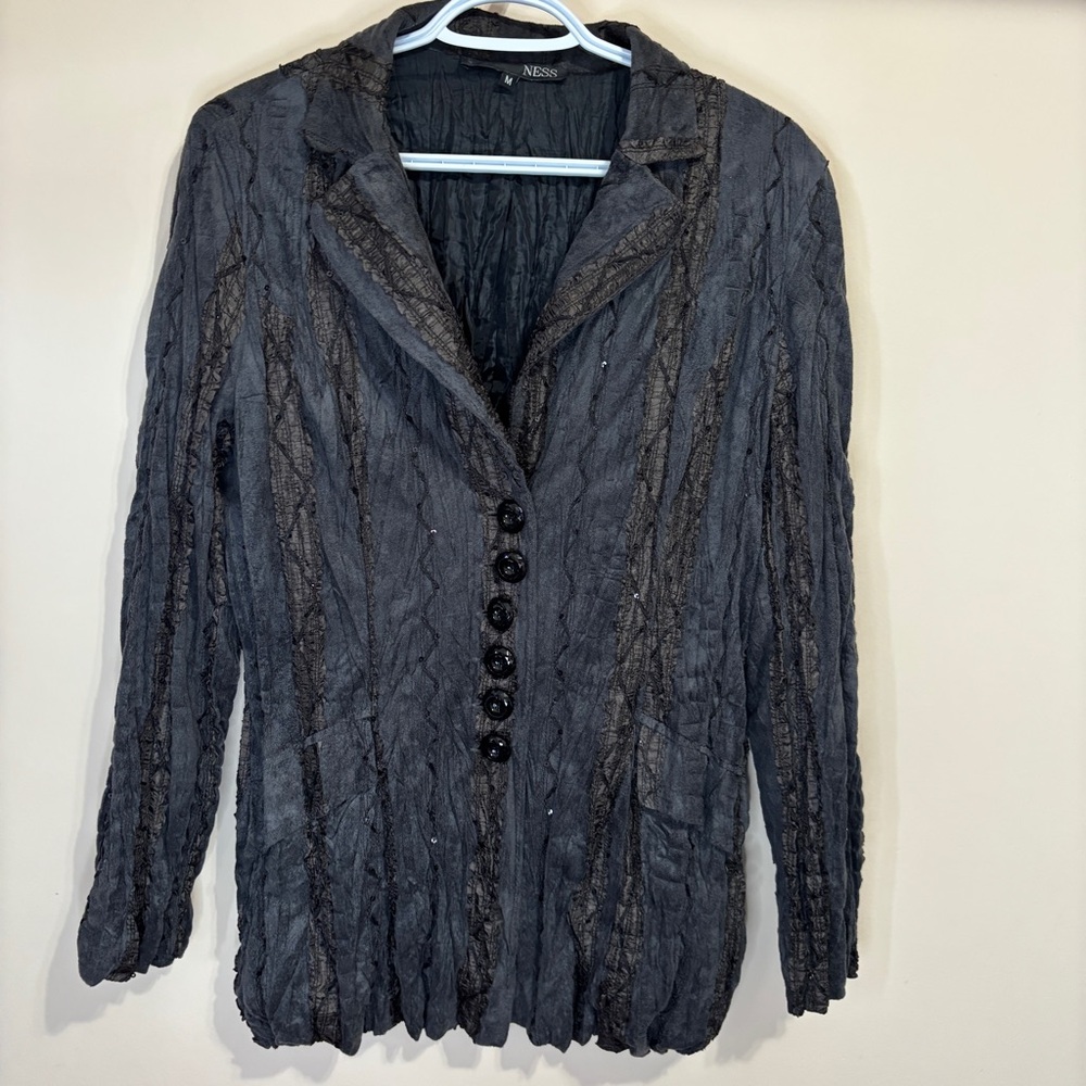 Ness Women’s Charcoal Grey Black Textured Women's Vampire Goth Vibes Blazer